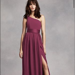 David’s Bridal (Vera Wang White collection) wine-colored one shoulder gown